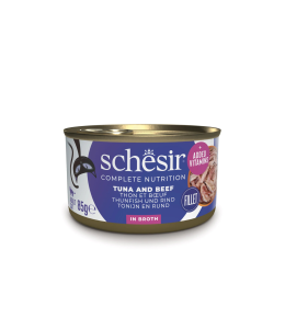 Schesir Complete & Balance Nutrition Wet Cat Food In Broth Can Tuna With Beef 85g